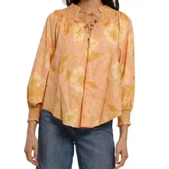 NEW Spell and the Gypsy Collective Sloan Bohemian Floral Peasant Blouse Peach - Picture 2 of 8